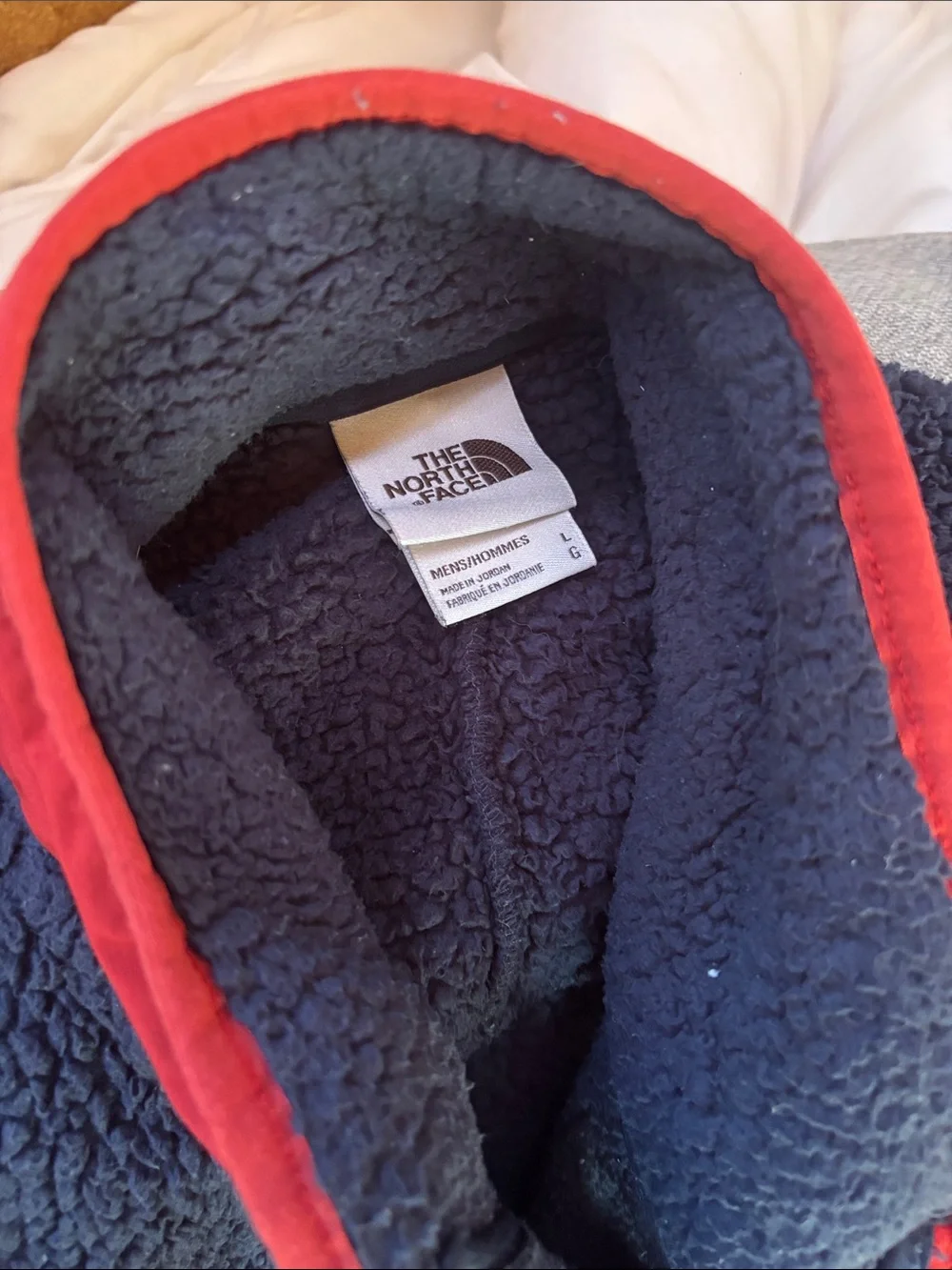 The North Face Navy Sherpa Fleece Jacket with Red Accents